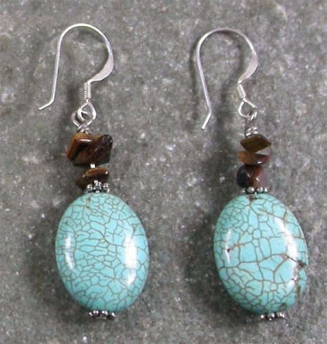 Tiger Eye Turquoise Sterling Silver Earrings