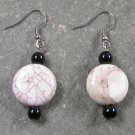 Black Agate White Turquoise Sterling Silver Earrings