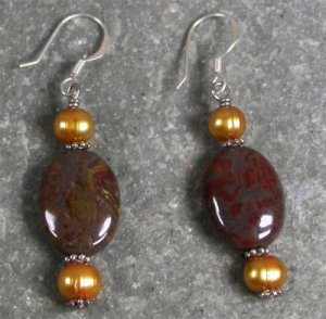Crazy Agate Pearl Sterling Silver Earrings