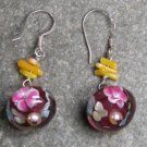 Coral Lampwork Pearl Sterling Silver Earrings