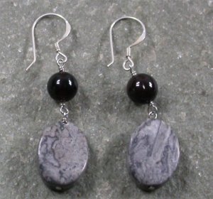 Black Agate Jasper Sterling Silver Earrings