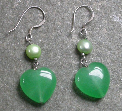 Green Jade Pearl Sterling Silver Earrings