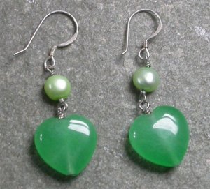 Green Jade Pearl Sterling Silver Earrings