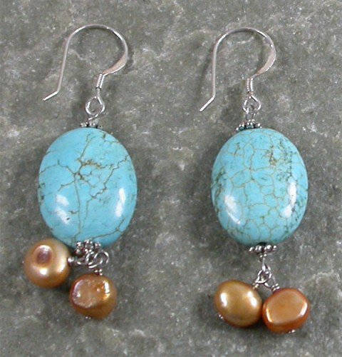 Turquoise Pearl Sterling Silver Earrings