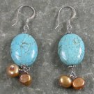 Turquoise Pearl Sterling Silver Earrings