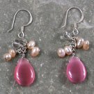Cat Eye Quartz Pearl Sterling Silver Earrings