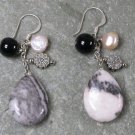 Red Zebra Agate Pearl Sterling Silver Earrings