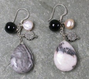 Red Zebra Agate Pearl Sterling Silver Earrings