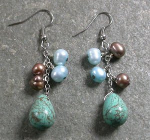 Turquoise Pearl Sterling Silver Earrings
