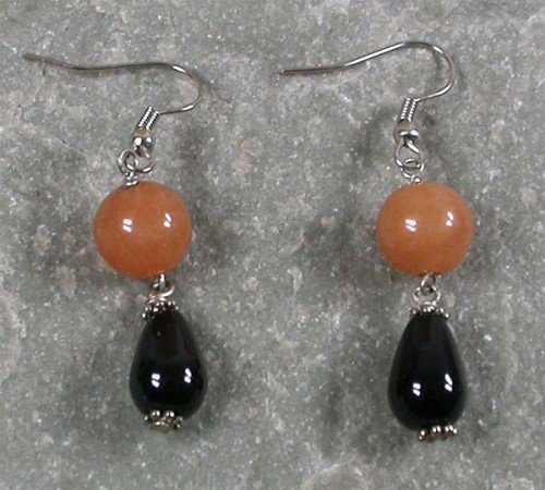 Black Agate Honey Jade Sterling Silver Earrings