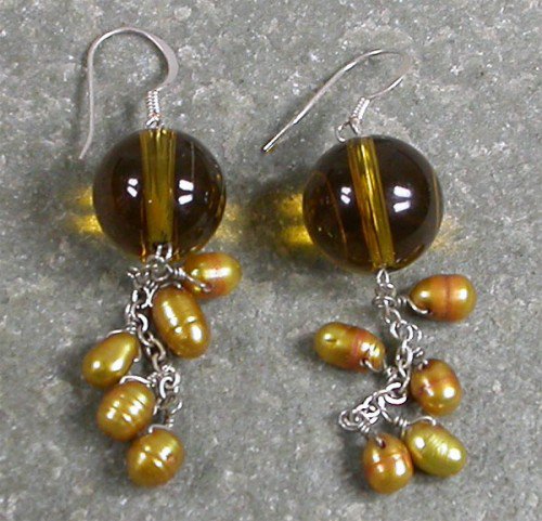 Yellow Crystal Pearl Sterling Silver Earrings
