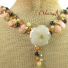 YELLOW JADE FLOWER FOSSIL AGATE CRYSTAL NECKLACE