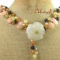YELLOW JADE FLOWER FOSSIL AGATE CRYSTAL NECKLACE