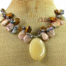 YELLOW JADE FOSSIL AGATE TIGER EYE CRYSTAL NECKLACE