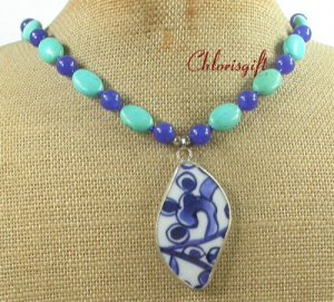 MING DYNASTY POTTERY SHARD TURQUOISE JADE NECKLACE