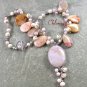 FOSSIL AGATE WHITE TURQUOISE PEARLS NECKLACE