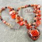 FLOWER LAMPWORK CAT EYE QUARTZ PEARLS NECKLACE