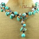 TURQUOISE BLUE JADE BLACK AGATE PEARLS NECKLACE