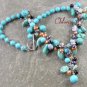 TURQUOISE BLUE JADE BLACK AGATE PEARLS NECKLACE