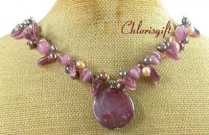 OCEAN JASPER & CAT EYE & FRESH WATER PEARLS NECKLACE