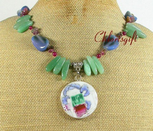 MING DYNASTY POTTER SHARD GREEN AGATE JADE NECKLACE