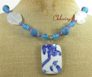 MING DYNASTY POTTERY SHARD CINNABAR AGATE NECKLACE