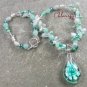 FLOWER LAMPWORK AMAZONITE JADE CRYSTAL NECKLACE