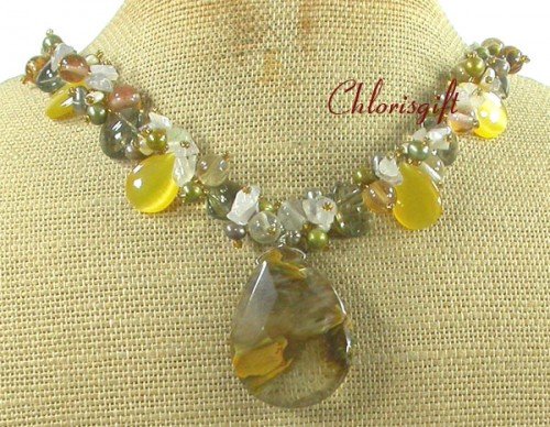 TIGER QUARTZ & AGATE & CAT EYE & CRYSTAL NECKLACE