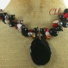 BLACK AGATE CRYSTAL GARNET JADE NECKLACE