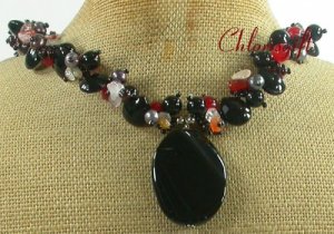 BLACK AGATE CRYSTAL GARNET JADE NECKLACE