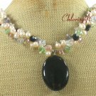 BLACK AGATE & MULTI CRYSTAL & FW PEARL NECKLACE
