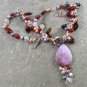 SAGE PLUME AGATE & RED AGATE & QUARTZ & PEARLS NECKLACE