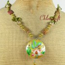FLOWER CLOISONNE MUGER JASPER CRYSTAL PEARLS NECKLACE