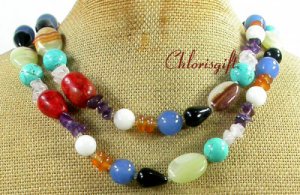 LONG! 40 TURQUOISE JADE AGATE QUARTZ CORAL NECKLACE
