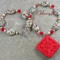 RED CINNABAR & DALMATIAN JASPER & CRYSTAL NECKLACE