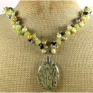 SESAME JASPER OLIVE JADE BLACK AGATE PEARLS NECKLACE