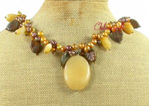 YELLOW JADE POPPY JASPER PEARLS NECKLACE