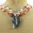 CRAZY AGATE LACE AGATE SALMON CORAL PEARLS NECKLACE