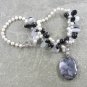 CRAZY AGATE BLACK AGATE CAT EYE FW PEARL NECKLACE