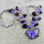 BUTTERFLY LAMPWORK BLACK AGATE CAT EYE PEARLS NECKLACE