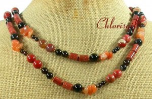 LONG! 40 RED JASPER GOLDSTONE HONEY JADE AGATENECKLACE