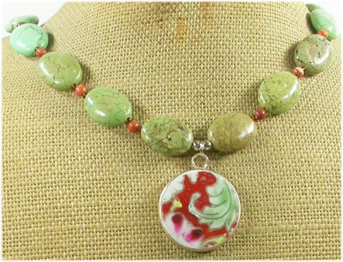 MING DYNASTY POTTERY SHARD GREEN TURQUOISE NECKLACE