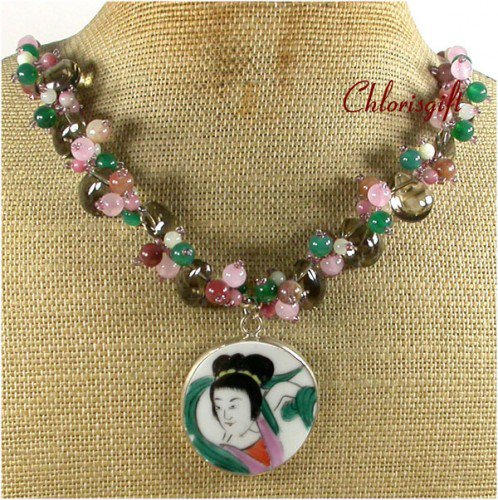 MING DYNASTY POTTERY SHARD JADE CRYSTAL NECKLACE
