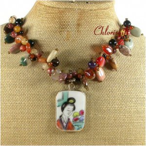MING DYNASTY POTTERY SHARD AGATE JASPER NECKLACE