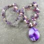 PURPLE LACE AGATE & FLUORITE & FW PEARL NECKLACE