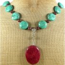 RED BLUE TURQUOISE & BACCIATED JASPER NECKLACE