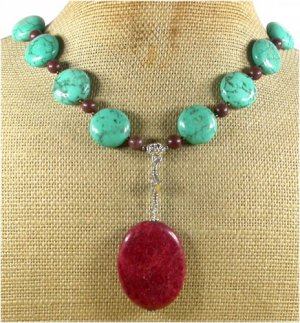 RED BLUE TURQUOISE & BACCIATED JASPER NECKLACE