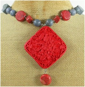 RED CINNABAR & RED BLUE CORAL NECKLACE