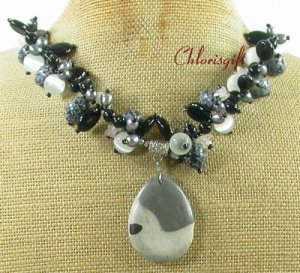 PICASSO JASPER & SNOWFLAKE OBSIDIAN & AGATE NECKLACE