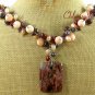 BACCIATED JASPER & SALMON CORAL & FW PEARL NECKLACE